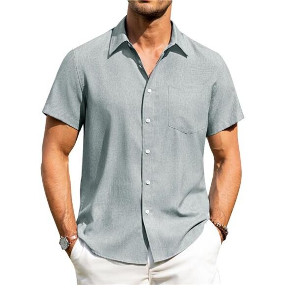 Mens Linen Shirts Button Down Aqua Blue - Picture 1 of 5